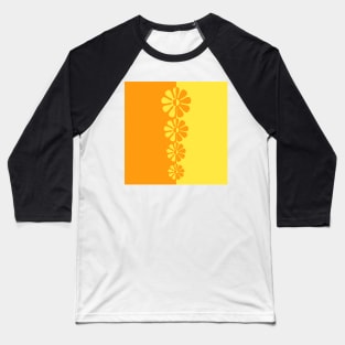 60's Bold Retro Mod Flowers in Orange and Yellow Baseball T-Shirt